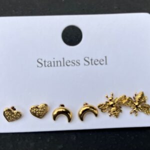OO35 Mini heart+Moon+Bee studs